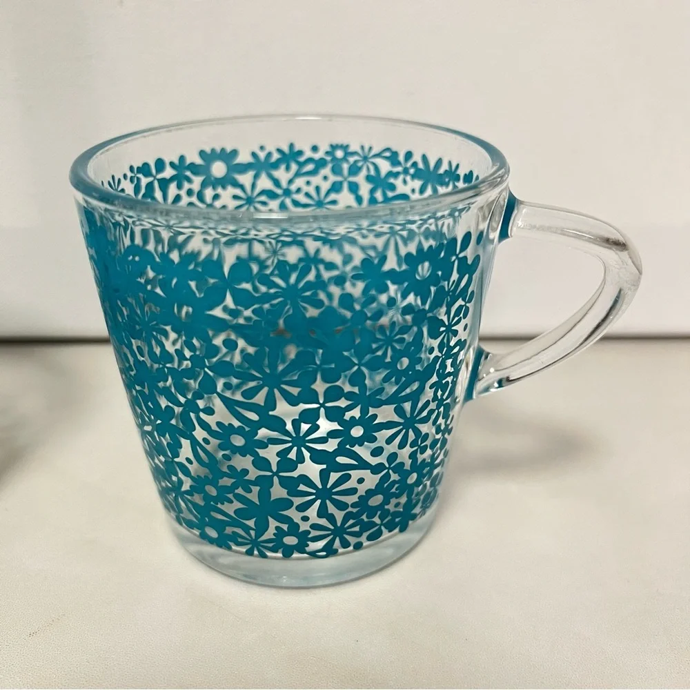 IKEA Denmark Flower Power Glass Coffee Tea Mugs 8 Ounces